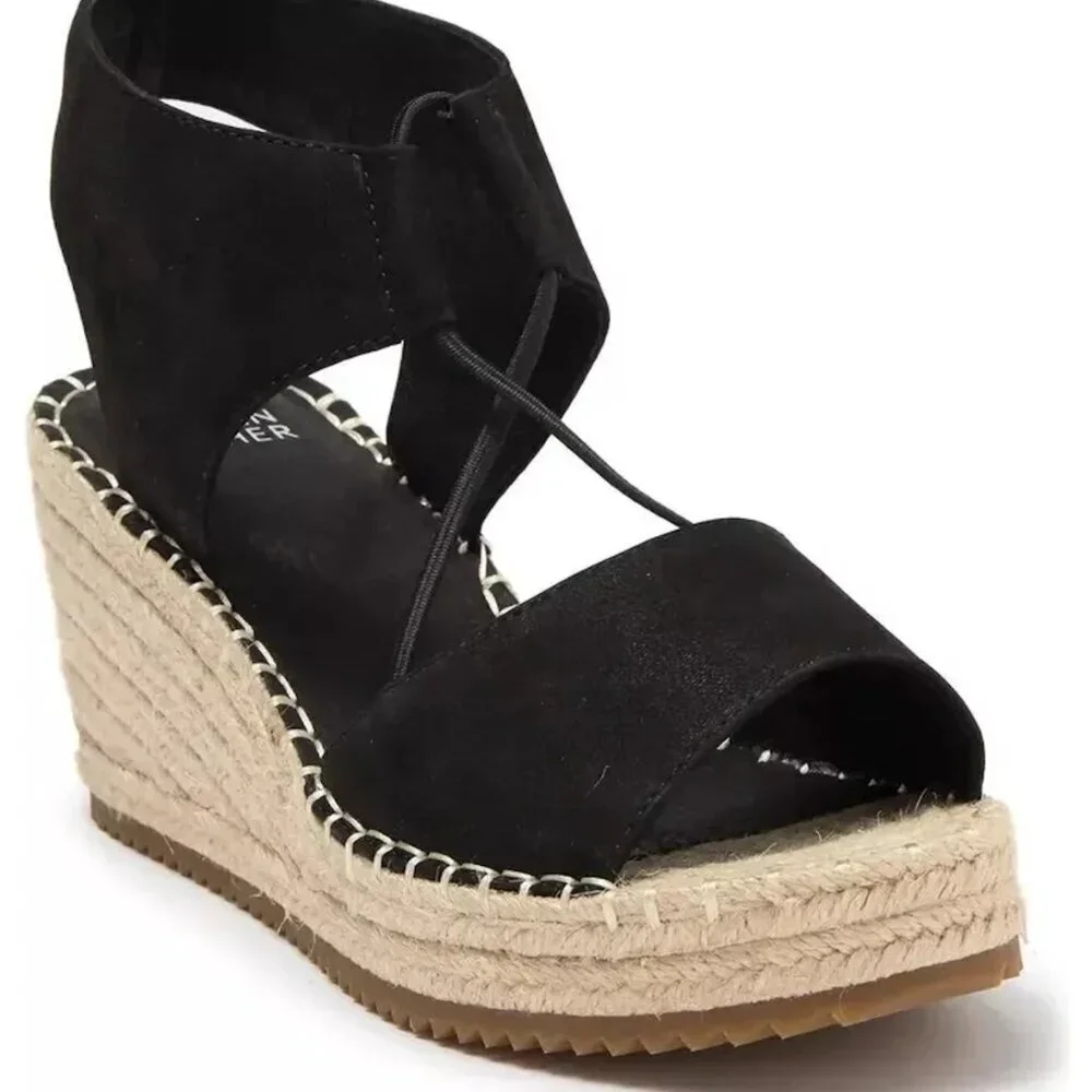 EILEEN FISHER NWOB Whim Nubuck Leather Espadrille Wedge Sandal Black